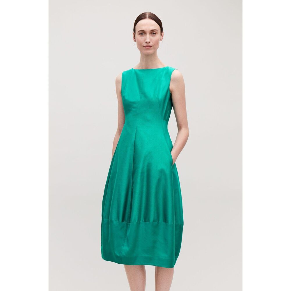 COS Cocoon Dress Cotton Silk Turquoise EUR 36 US 4 Sleeveless A-Line Pockets